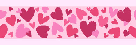 Seamless border in horizontal direction with abstract grunge textured hearts for Happy Valentine's...