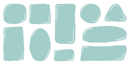 Set isolated hand drawn blue doodle textboxes with decoration. Collection various empty frames. Different geometric shapes of speech bubbles. Minimalist quote posters. Flat vector illustrationのイラスト素材