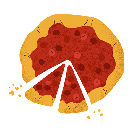 Isolated handmade cherry pie and slices in flat hand drawn style on white backdrop. Template for your decor. Vector illustration. Sweet food.のイラスト素材