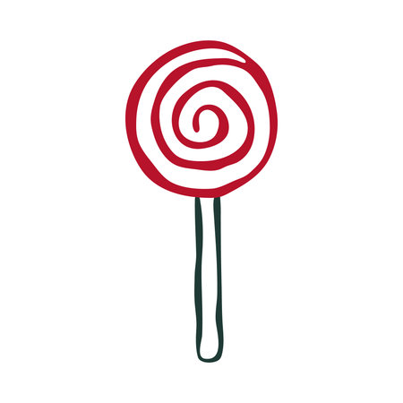 Isolated drawing circle lollipop on stick in retro sketch ink style. Flat vector illustration. Rough edges. Freehand element for card, poster, social media. Christmas concept.のイラスト素材