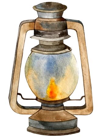 watercolor illustration. lamp lantern lit candle.の写真素材