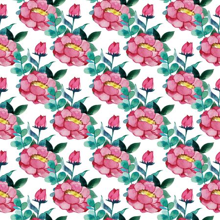 seamless pattern of watercolor peonies. flowersの写真素材