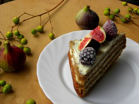 fruit cake on a white plateの写真素材