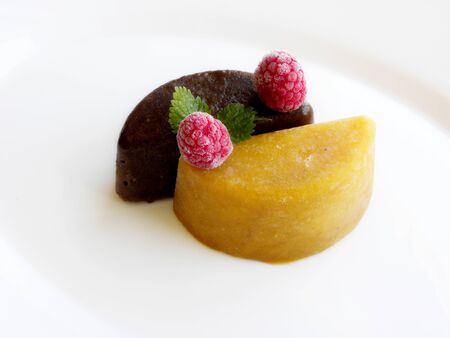 yellow ice cream, chocolate ice creamの写真素材