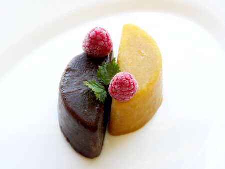 yellow ice cream, chocolate ice creamの写真素材