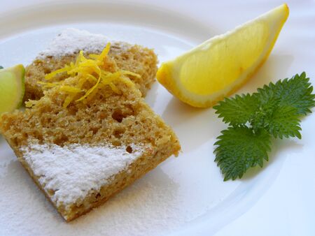 lemon pie on white backgroundの写真素材