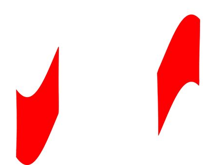 Pieces of red curved ribbon isolated on a white background. Abstract red white curved paper banner for your design.の写真素材
