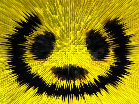 Background from yellow and black 3d extruded pyramids. An image of a panda from 3d extruded pyramids. Colorful spiky pattern for textile, ceramic tile, wallpaper and design.の写真素材