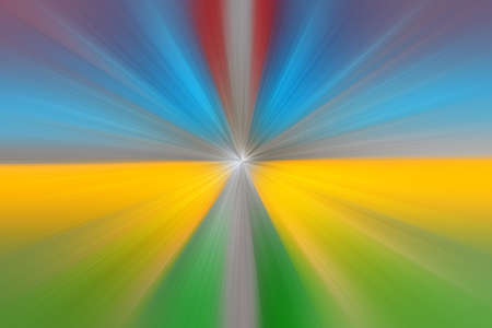 Abstract radial zoom blur surface in yellow, green, blue and red tones. Abstract background with radial, radiating, converging lines.の写真素材