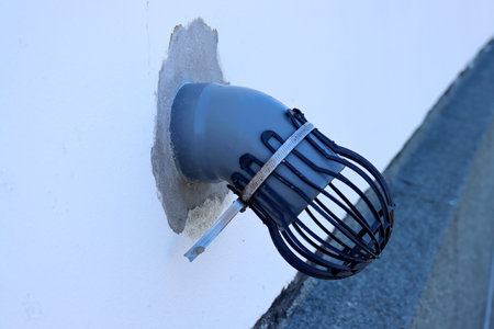 Rainwater drainage pipe with waste collection grate. image of the drainpipe. drainage systems.