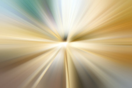Abstract surface of gold, white and gray tones of radial blurzoom. Abstract golden background with radial, diverging, converging lines.の写真素材