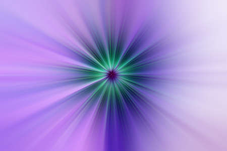 Abstract surface of radial blur zoom in green and lilac tones. Bright colorful lilac background with radial, diverging, converging lines.の写真素材