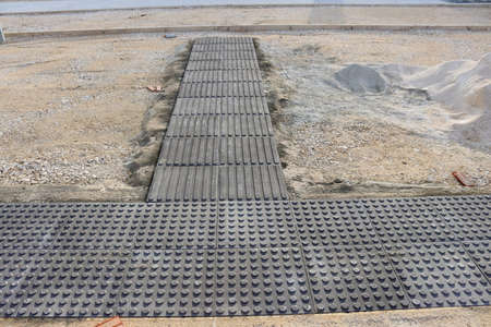 Construction of sidewalk guides for the blindの写真素材