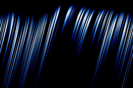 Abstract bright blue vertical oblique lines illustration on black background. Blur the decorative blue and black texture. Modern pattern with moving background style and oblique geometric wallpaperの写真素材