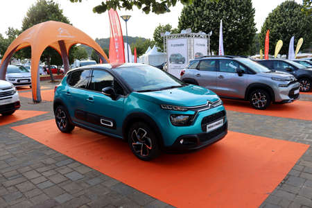 Torres Vedras, Portugal - June 2021: New Citroen car, model C3 at the car fair.のeditorial素材