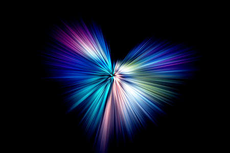 Abstract surface of blur radial zoom in blue and pink tones on a black background. Abstract bright background with radial, diverging, converging lines in the shape of a heart.の写真素材