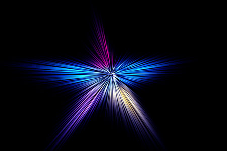 Abstract surface of blur radial zoom in blue, pink and white tones on a black background. Abstract bright background with radial, diverging, converging lines in the shape of a star.の写真素材