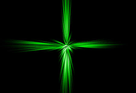 Abstract surface of radial blur zoom green tones on a black background. Abstract green black background with radial, diverging, converging lines.の写真素材