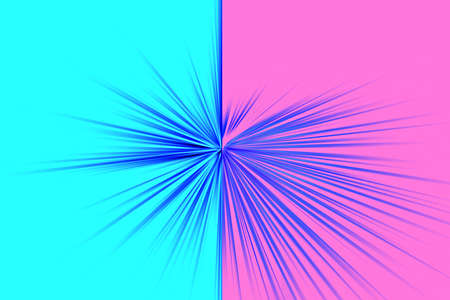 Abstract radial zoom blur surface in blue and pink tones. Bright blue pink background with radial, radiating, converging lines. The background is divided into two parts.の写真素材