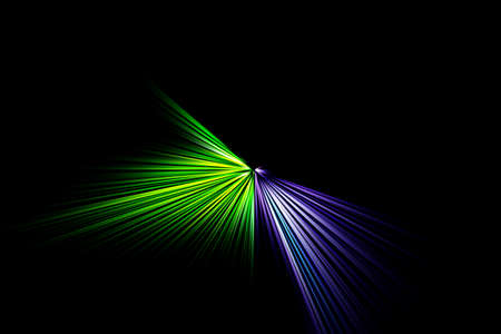 Abstract surface of radial blur zoom in lilac and green tones on a black background. Abstract bright background with radial, diverging, converging lines.の写真素材