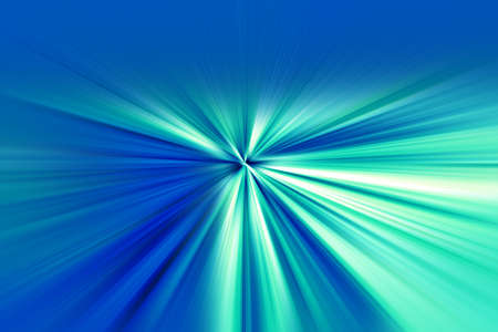 Abstract surface of radial blur zoom in turquoise, blue tones. Neon turquoise- blue background with radial, diverging, converging lines.の写真素材
