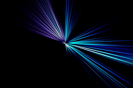 Abstract surface of radial zoom blur in lilac and blue tones on a black background. Abstract lilac blue background with radial, diverging, converging lines.の写真素材