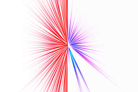 Abstract surface of blur radial zoom in red, lilac and blue tones on white background. Abstract bright background with radial, diverging, converging lines.の写真素材