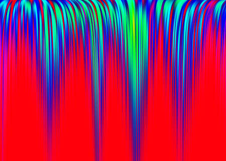 Abstract bright dark blue, green and pink vertical lines illustration on a red background. Modern pattern with moving background style and vertical geometric wallpaper with copy space.の写真素材