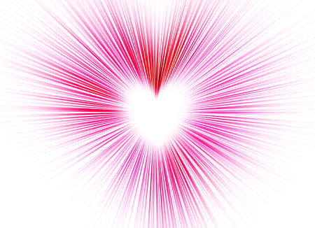 Abstract surface of blur radial zoom in red and pink tones on a white background. Spectacular bright background with radial, diverging, converging lines in the shape of a heart.の写真素材