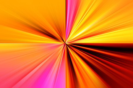 Abstract surface of radial blur zoom in orange, pink, yellow tones. Bright juicy background with radial, diverging, converging lines.の写真素材