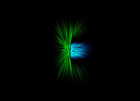 Abstract surface of blur radial zoom in blue and green tones on a black background. Spectacular bright background with radial, diverging, converging lines in the shape of the letter E.の写真素材