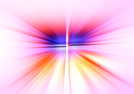 Abstract radial zoom blur surface of blue, pink and orange tones. Bright blue pink background with radial, radiating, converging lines.の写真素材