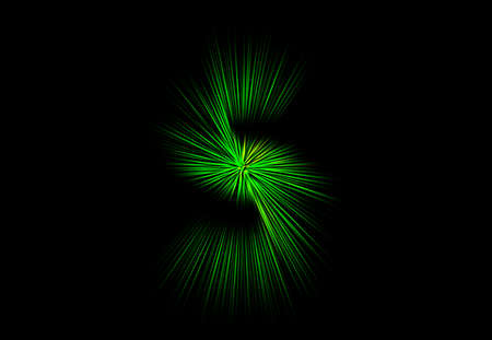 Abstract surface of blur radial zoom in green tones on a black background. Spectacular bright background with radial, diverging, converging lines in the shape of the letter S.の写真素材