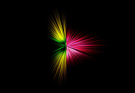 Abstract surface of blur radial zoom in yellow, green red tones on a black background. Spectacular bright background with radial, diverging, converging lines .の写真素材