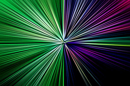 Abstract radial zoom blur surface in green, lilac and blue tones. Spectacular bright background with radial, radiating, converging lines. The background is divided into two parts.の写真素材