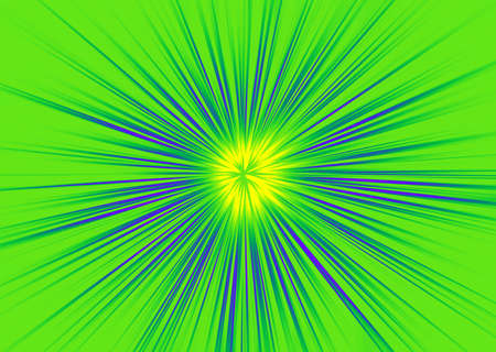 Abstract surface of a radial zoom blur in dark blue on an acid green background. Bright green-blue background with radial, diverging, converging lines.の写真素材