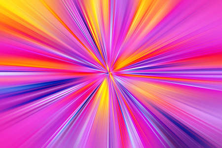 Abstract surface of radial blur zoom in yellow, pink and lilac tones. Bright juicy background with radial, diverging, converging lines.の写真素材