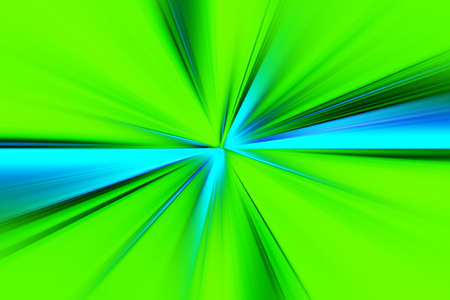 Abstract surface of radial blur zoom in neon green and blue tones. Bright spectacular background with radial, diverging, convergent lines.の写真素材