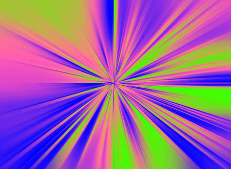 Abstract surface of radial blur zoom in neon green, blue and pink colors. A spectacular acidic backdrop with radial, diverging, converging lines.の写真素材