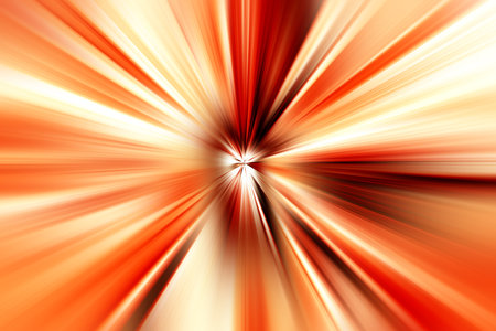 Abstract radial zoom blur surface in red, orange, brown tones. Colorful warm background with radial, divergent, converging lines.の写真素材