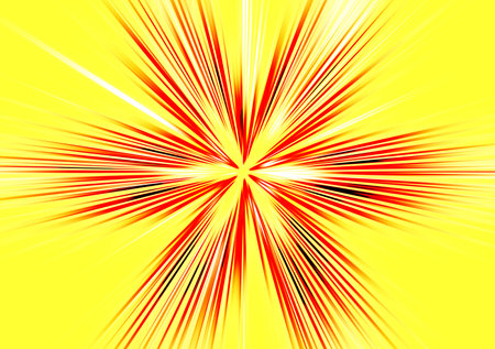 Abstract surface of blur radial zoom in red tones on a yellow background. Bright background with radial, diverging, converging lines in the shape of a six-pointed star.の写真素材