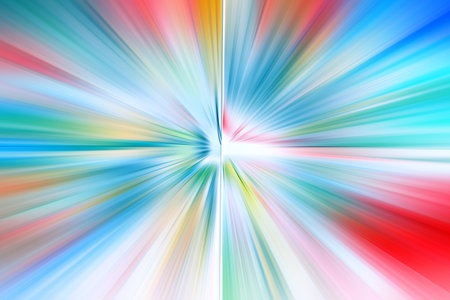 Abstract radial zoom blur surface of blue, turquoise and red tones. Delicate colorful background with radial, radiating, converging lines.の写真素材