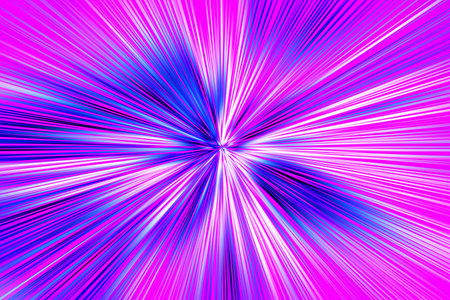 Abstract radial zoom blur surface of in white and blue colors on a pink background. Bright neon background with radial, radiating, converging lines.の写真素材