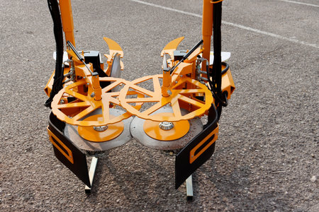 disc brush cutter. Modern agricultural machinery and equipment. Industrial details of new agricultural machinery.の写真素材