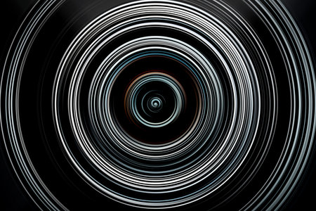 Abstract radial motion blur in white, blue and gray tones on a black background. White and gray circles. Background for modern graphic design and text, label design, textile, clothの写真素材