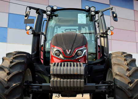 Torres Vedras, Portugal - 26 June 2023: new Finnish Valtra tractor at the agricultural machinery exhibition.のeditorial素材