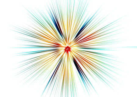 Abstract surface of radial zoom blur in blue, red, orange tones on white background. Bright...