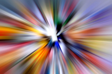 Abstract radial zoom blur surface of multi-colored tones. Bright, spectacular background with radial, radiating, converging lines.の写真素材