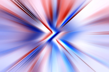 Abstract radial zoom blur surface in blue and red tones. Spectacular bright background with radial, radiating, converging lines.の写真素材