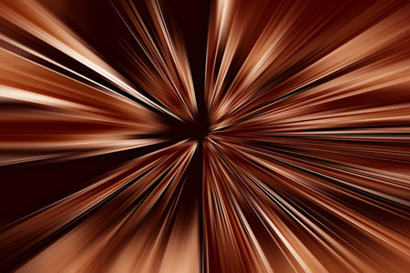 Abstract surface of radial blur zoom in light brown and dark brown tones. Bright glowing background with radial, diverging, converging lines.の写真素材